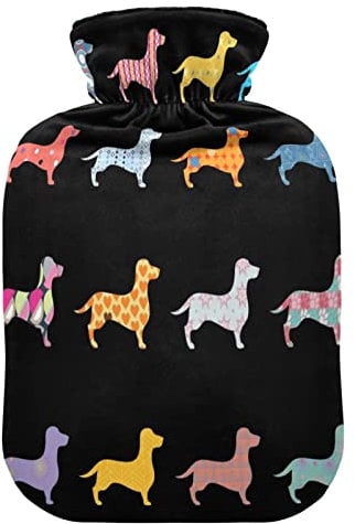 Animal Cute Dog Dachshund Hot Water Bottle with Cover, 2 L Transparent Hot Water Bag Hot Cold Compress, Great for Cramps Back Shoulder Pain Relief, Kids Men Women Hand Foot Warmer