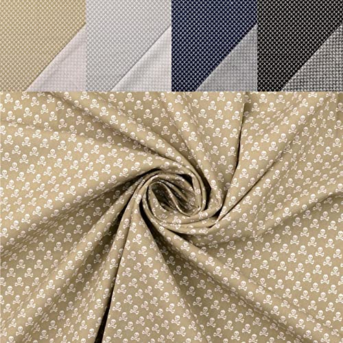 Dekostoff Baumwolle bedruckt - BW Webware Totenköpfe - Piraten Stoff Meterware, Popeline Schädel, Baumwollstoff Skelett *ab 50 cm, Farbe: 053 beige