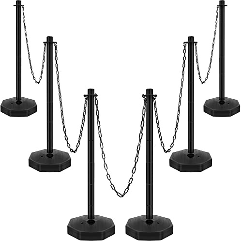 6 Sets 34'' Plastic Traffic Delineator Post Cones with Weighted Fillable Base Adjustable Portable Safety Posts Cones with 6.6 ft Chain and Construction Parking Barrier for Driveway Parking Lot (Black)