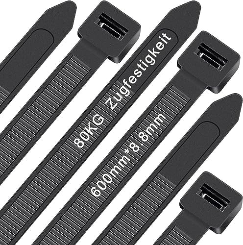 Kabelbinder Schwarz 600mm x 8,8 mm, WLEAD 50 Stück extra starke Kabelbinder mit 80kg Zugfestigkeit UV-beständig große Nylon-Kunststoff selbstsichernde multifunktionale Kabelbinder