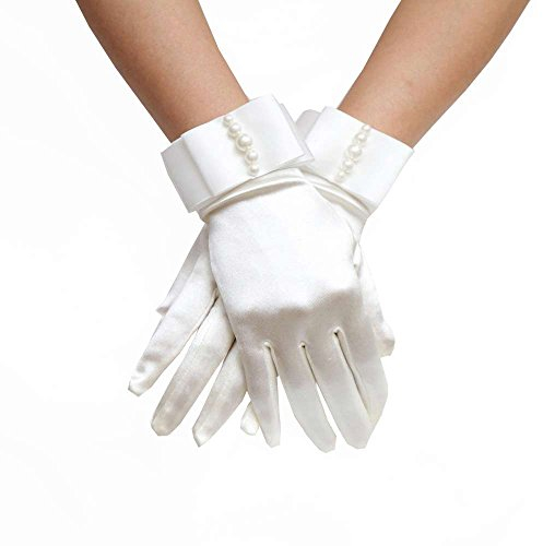 QWUVEDS Brauthandschuhe mit schönen Perlenstickereien Abendessen Handschuhe Hochzeit Handschuhe Winterhandschuhe Damen hochzeitshandschuhe weiß Ballhandschuhe (As shown, One Size)