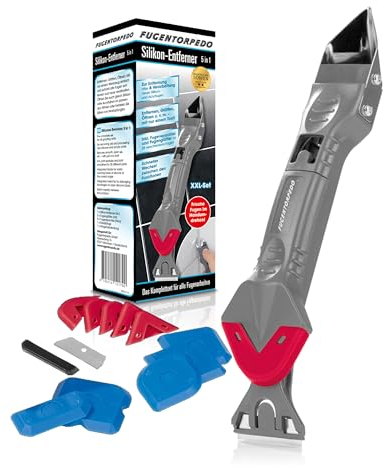 FUGENTORPEDO® Décolleur de silicone 5in1 pour enlever les anciens et traiter les nouveaux joints en silicone et en acrylique | Enlever et lisser avec un seul outil pour 28 joints différents