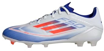 adidas Unisex F50 League Football Boots Firm Ground, Cloud White/Solar Red/Lucid Blue, 42 EU