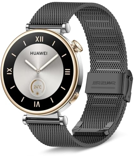 KeeFos 18mm Cinturino Compatibile con Huawei Watch GT6 41mm/GT5 Pro 42mm/GT5 41mm/GT4 41 mm/Huawei Watch 5 42mm, Bracciale in Metallo, Cinturini in Acciaio Inossidabile in Regolabile - Nero