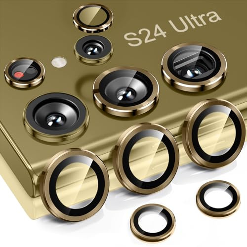 Niboow Camera Lens Protectors for Samsung Galaxy S24 Ultra 5G, Aluminum Alloy Tempered Glass Anti Scratch Camera Cover, Independent Lens Protectors Film for Samsung Galaxy S24 Ultra 5G - Gold