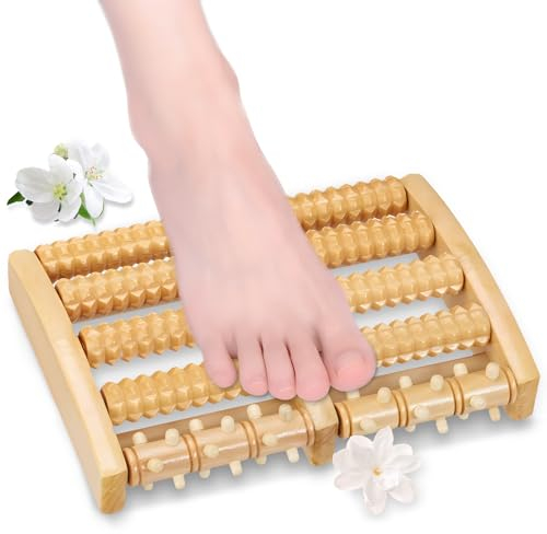 Omtofo rouleau de massage des pieds en bois, masseur d'éperon de talon, rouleau de massage pour fasciite plantaire, massage réflexologique des pieds en bois pour la maison et le bureau