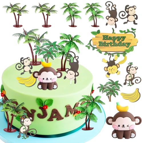 LaVenty Affe Kuchen Dekoration Affe Geburtstag Party Dekoration Dschungel Geburtstag Dekoration Affe Affen Kuchen Deko Dschungel Kuchendeko für Mädchen Geburtstag Party Deko(braun)