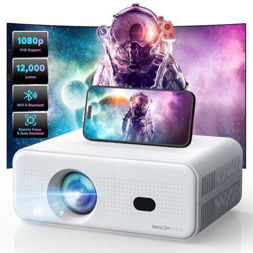 Electric Focus Mini Projector with 5G WiFi and Bluetooth, Support FHD 1080P Smart Video Projector, 12000L Portable Movie Projector with Auto Keystone Compatible with iOS/Android/TV Stick/HDMI/PS5