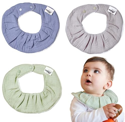 BABATÉ Kids - Pack Baberos Bandanas, Salvababas, Babero Recién Nacido, Impermeable, Cuello Muselina, Babero Babas Algodón, Redondo
