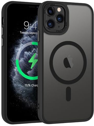 Coque Magnétique pour iPhone 11 Pro 5,8 Pouces, Compatible avec MagSafe, Protection Antichoc Qualité Militaire, Étui Housse Arrière Translucide Givrée, Anti-Empreintes Digitales (Noir)