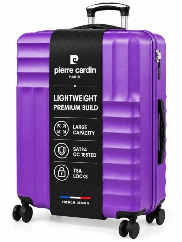 Pierre Cardin Soleil - Valigia da viaggio rigida con 8 ruote girevoli a 360 gradi, serrature TSA e manico telescopico, Viola, L, Valigia