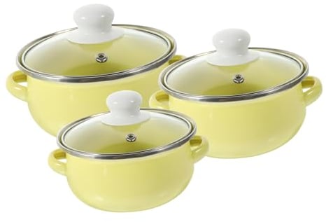 FUNOMOCYA 3pcs Enamel Pot Stew Pots with Lids Kitchen Soup Pot Vintage Soup Pot Induction Cookers Nonstick Vintage Cookware Decorative Soup Pot Mini Sauce Pan Simmer Pan Old Fashioned Set