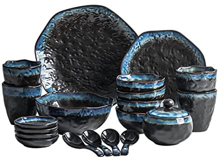 Juego de vajilla de servicio de mesa Juegos de vajilla de gres - Juego de platos de 18 piezas, juego de vajilla combinado servicio para 4, juego de vajilla para servir