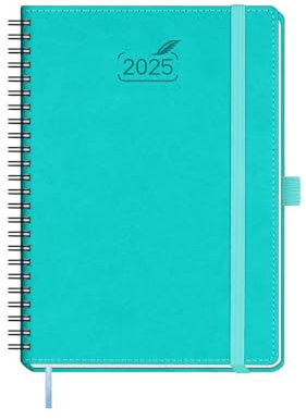 BEZEND Kalender 2025 Buchkalender A5 Ringbuch 1 Woche 2 Seiten | Terminplaner 2025 Wochenplaner mit 100 g/m² Papier & Monats-Register | Planer & Terminkalender mit PU-Leder Softcover - Türkis