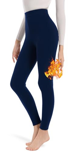 ACHTELEPHS Thermo Leggings Damen Gefüttert Thermoleggins Lang mit Fleece Warm Winter Leggings Dunkelblau 3XL