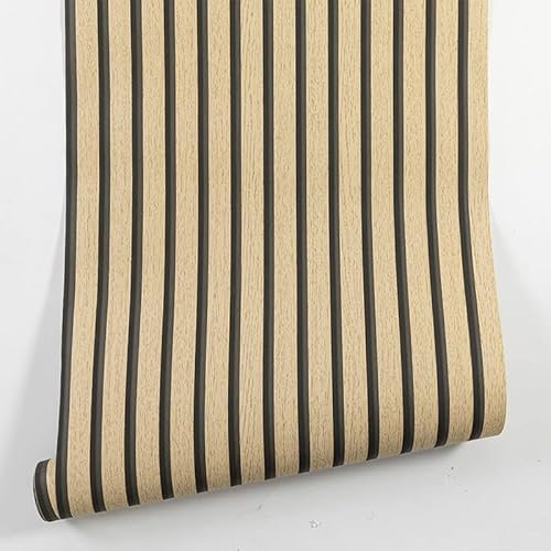 Anttyscar Light Oak Wooden Slats Panelled Wallpaper Wood Slats Wallpaper Roll Wooden Slat Wallpaper Natural Wood Effect Modern Feature Wall for livingroom,9.5 * 0.53M