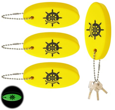 XIHIRCD 4 Stück Schwimmende Schlüsselanhänger, im Dunkeln Leuchtend Schwimmer für Schlüssel Boot Oval Schaumstoff Schwimmende Schlüsselringe für Angeln Surfen Segeln Outdoor Wassersport (Gelb)