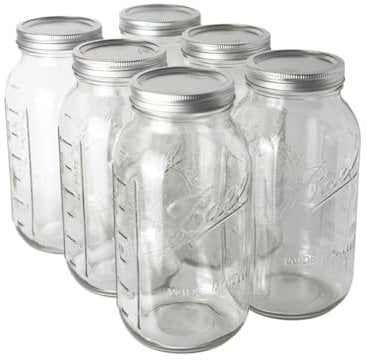 Ball - 64oz Mason Jars with Lids & Bands 6-Pack Half Gallon Mason Jars Clear Glass Jars for Kitchen Storage & Canning for Herbs, Jelly, Jams, and Spices 64 Ounce Wide Mouth Jars with Lid