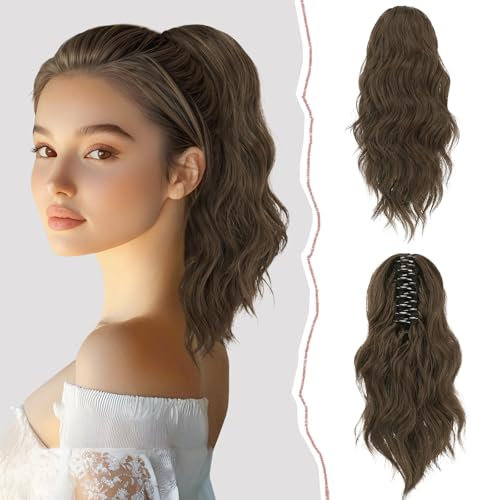 Sofeiyan Coleta Postizos Ondulado Pelo con Pinzas de Garra Coleta Extensiones de Pelo Rizada Cola de Caballo Sintética 35cm Corta Ondulado Postizos de Pelo Aspecto Natural para Mujer