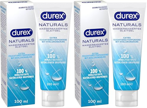 Durex Naturals Extra Feuchtigkeitsspendend Gleitgel – 100% natürliches Gleitmittel mit Hyaluronsäure – Wasserbasiert & pH-freundlich – 100 ml (Packung mit 2)