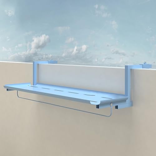 DEOPXF Metall-Balkon-Bartisch, Outdoor-Geländer-Hängetisch, platzsparender, an der Wand montierter Beistelltisch für Terrasse, Garten, Veranda(Blau,60x25cm)