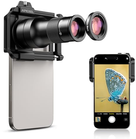 APEXEL 2-in-1 HD 6X-Teleobjektiv mit Festem Fokus und 150-mm-Makroobjektiv mit Universalclip, Professionelles Handy-Objektiv-Set, Geeignet für die Meisten Smartphones