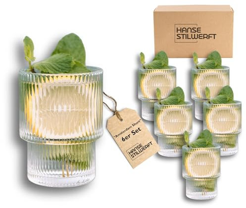 Hanse Stilwerft® Amsterdam Short Gläser-Set, 6 Stück, für Heiß- & Kaltgetränke, 190 ml, Latte Macchiato Gläser, Cappuccino Gläser, Kaffeegläser, Iceed Coffee Gläser, Longdrink Gläser