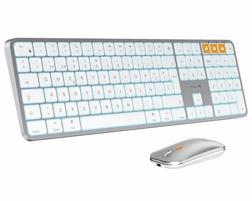 ProtoArc Teclado y Ratón Bluetooth Retroiluminado para Mac, KM100-A Teclado Ratón Inalámbrico para Mac, Multi-Dispositivo Recargable para MacBook Pro/Air, iMac, iPhone, iPad, Español Layout