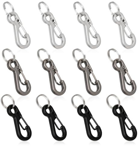12 Stück Mini Karabinerhaken Schlüsselanhänger Schwarz Abnehmbarer Schlüssel Karabiner Geeignet für Camping Ring Clip Haken Leichte Mini Carabiner Unisex