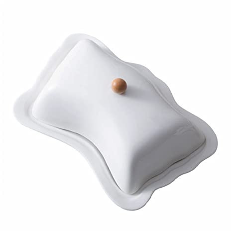 GLJTUO Recipiente para Mantequilla, Recipiente Sellado para Mantequilla, Plato De Cerámica para Mantequilla, Recipiente para Mantequilla Blanco para Cocina, Bandeja para Manteq,A