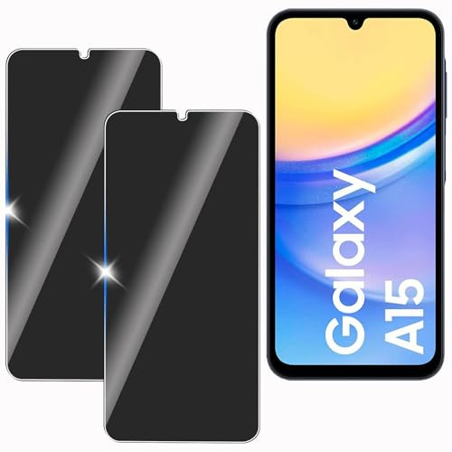 KULAIKE【2 Piezas Protector Pantalla Privacidad para Samsung galaxy A15,Cristal Templado Anti Espía,Sin Burbujas,Anti-Espía Vidrio Película,Privacy Screen Protector,9H Dureza,Anti-Arañazo