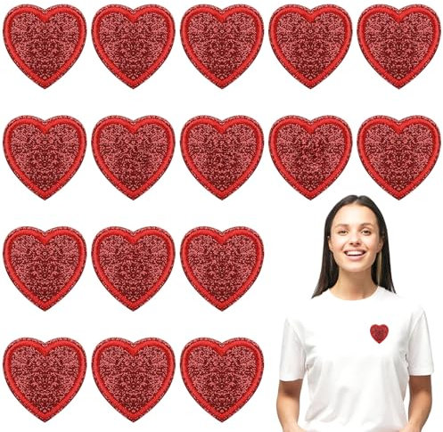 16 Stück Patches Herz Rot Aufnäher Bügelbilder Bügelflicken Flicken zum Aufbügeln Aufbügelflicken Sticker Kinder Erwachsene für Jeans Hosen Rucksäcke Hut Kleidung