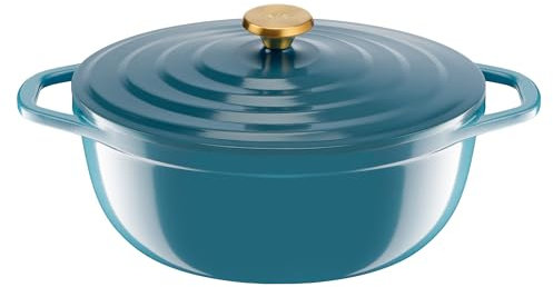 Tefal Air, Cocotte en fonte ovale 30cm, Cocotte légère en fonte d'aluminium, Nettoyage facile, Revêtement en céramique sûr, Couvercle de condensation, Compatible four, Induction E2708904
