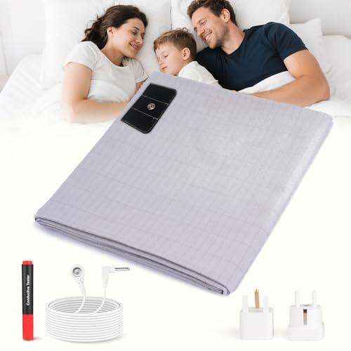 E-ROOM TREND Erdungsbettlaken | 10% Silberfäden Anteil 90% Baumwolle mit EU Erdungskabel Earthing Matte | für Besseren Schlaf Erdenergie Rückgewinnung (GBS368G) | 68 x 132 cm | Grau