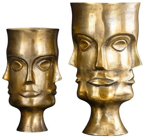 Handgefertigtes 2er Set Vasen FACE - 40cm - Messing antik - Metall Blumentöpfe Metall Unikat Blumenvase Deko Dekoration