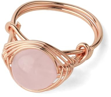 Ring Ringe Damen Bijouterie Herren Runder Ring Aus Natursteinen In Roségold, Handgefertigt, Kreative Fingerringe Aus Drahtwicklung Für Damen, Mode, Heilschmuck