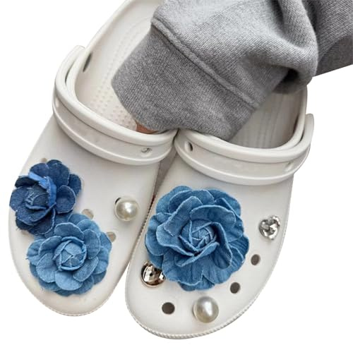 KASESSS 7 Stück Denim-Blume Schuhanstecker für Crocs Anstecker, Pins für Clogs Kompatibel mit Jibbitz, Schuh für Crocs Charms, Dekoration Dreidimensional Anstecker Schuhzubehör für Kinder Erwachsene