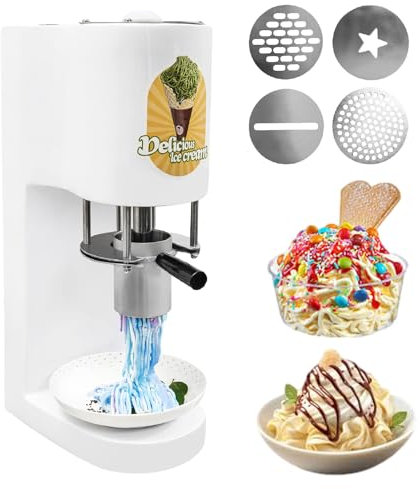 Presse à Glace Milkshake, Machine à Glace en Acier Inoxydable avec 4 Moules, Presse à Glace Spaghetti Inox pour Snack-Bars & Cafés
