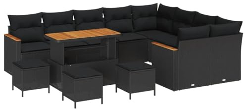vidaXL Garten-Sofa-Set mit Kissen mit Speicher Schwarz Poly Rattan, Garten- und Terrassenmöbel, modulare Anordnung, UV-beständige Materialien, Bequeme Sofas für die frische Luft!