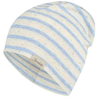Sterntaler Beanie Streifen – Leichte Kindermütze aus geringeltem Melange-Jersey mit bunten Pünktchen, Zwei Tragevarianten, UV-Schutz 50+
