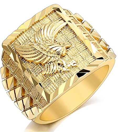 RZRPYFMM Wikinger-Totemring Mit Fliegendem Adler, Herren-Adler-Siegelring, Europäischer Und Amerikanischer Adler-Herrenring,Gold,12