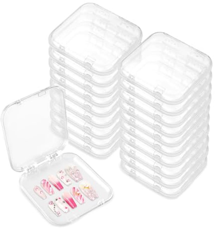 Yitexin 20 Pieces Acrylic Press on Nail Case Storage, Clear Press on Nail Packaging Boxes Supplies Organizer Containers for Display Home Salon Art Jewelry Manicure Tape Excluded (20pcs)