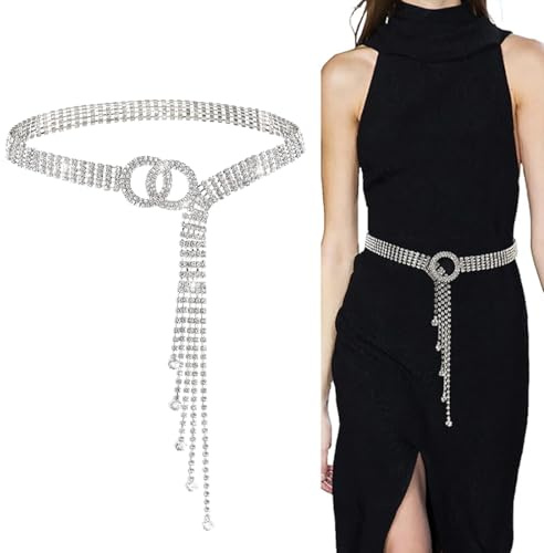 UIEXEA Strass Taillengürtel für Damen, Verstellbarer Diamant O Ring Bundgürtel, 120CM Kristall Taillenkettengürtel, für Kleider