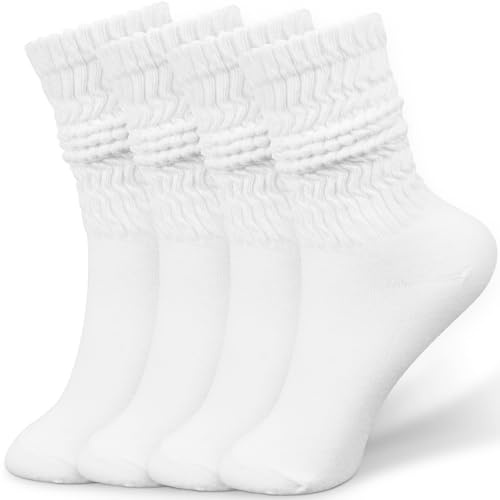Alaoo Slouch Socks for Women, 4 Pairs Soft Comfortable Womens Scrunch Knee High, Aesthetic Boot Socks for Women Girls for All-Season, One Size