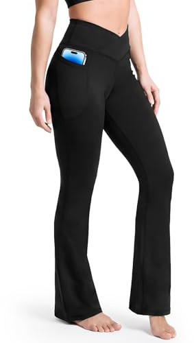 BSBUY Yogahose Schlaghose Damen - High Waist Flared, Elastische Fitnesshose, Weite Blickdicht Bootcut Jazzpants, Compression Leggings Damen Hose für Gym Sport Bauchweg Push Up, Schwarz, M-XL