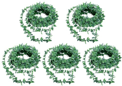 Toyvian Lot de 5 Plantes Artificielles Suspendues en PVC Fil de Fer, Décoration Réaliste Facile à Entretenir pour Intérieur et Extérieur, Guirlande de Vigne Verte de 7,5 Mètres