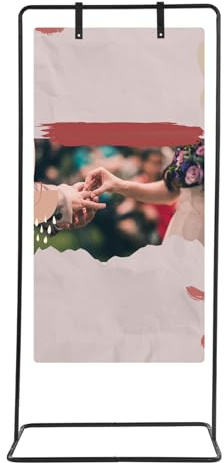 Soporte para cartel de bienvenida de boda de altura ajustable, soporte de metal negro con 4 correas de piel, para bodas, fiestas, ferias, 80 x 50 x 175 cm, hasta 5 kg