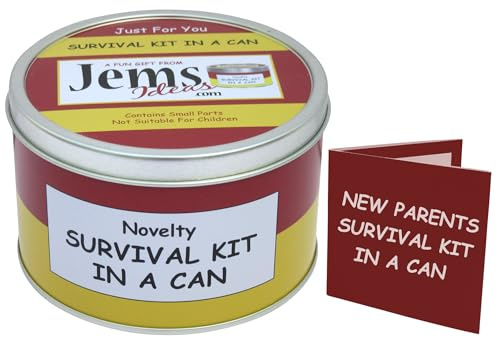 New Parents Survival Kit in a Can – Funny Gift for Mummy & Daddy To Be – Unique Keepsake for New Mum and Dad – Baby Shower Present or Pregnancy Gift Set Packed with Fun (Red/Yellow)