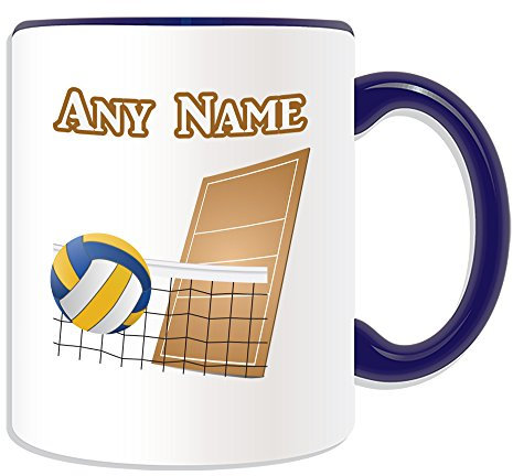 Personalisiertes Geschenk – Volleyball Tasse (Sport Design Thema, Farbe Optionen) – alle Nachricht/Name auf Ihre einzigartige Tasse – Ball FIVB, keramik, blau