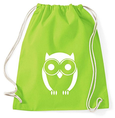 Eule Gym Bag Turnbeutel Rucksack Sport Hipster Style in 8 Farben, Farbe:Lime Green